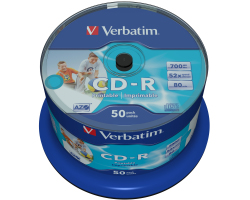 CD-R Verbatim 700MB 52× DataLife+ Wide InkJet PRINTABLE (No ID) 50 pack spindle